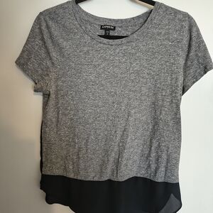 Express Women's Heather Gray Short Sleeve Layered Hem Top